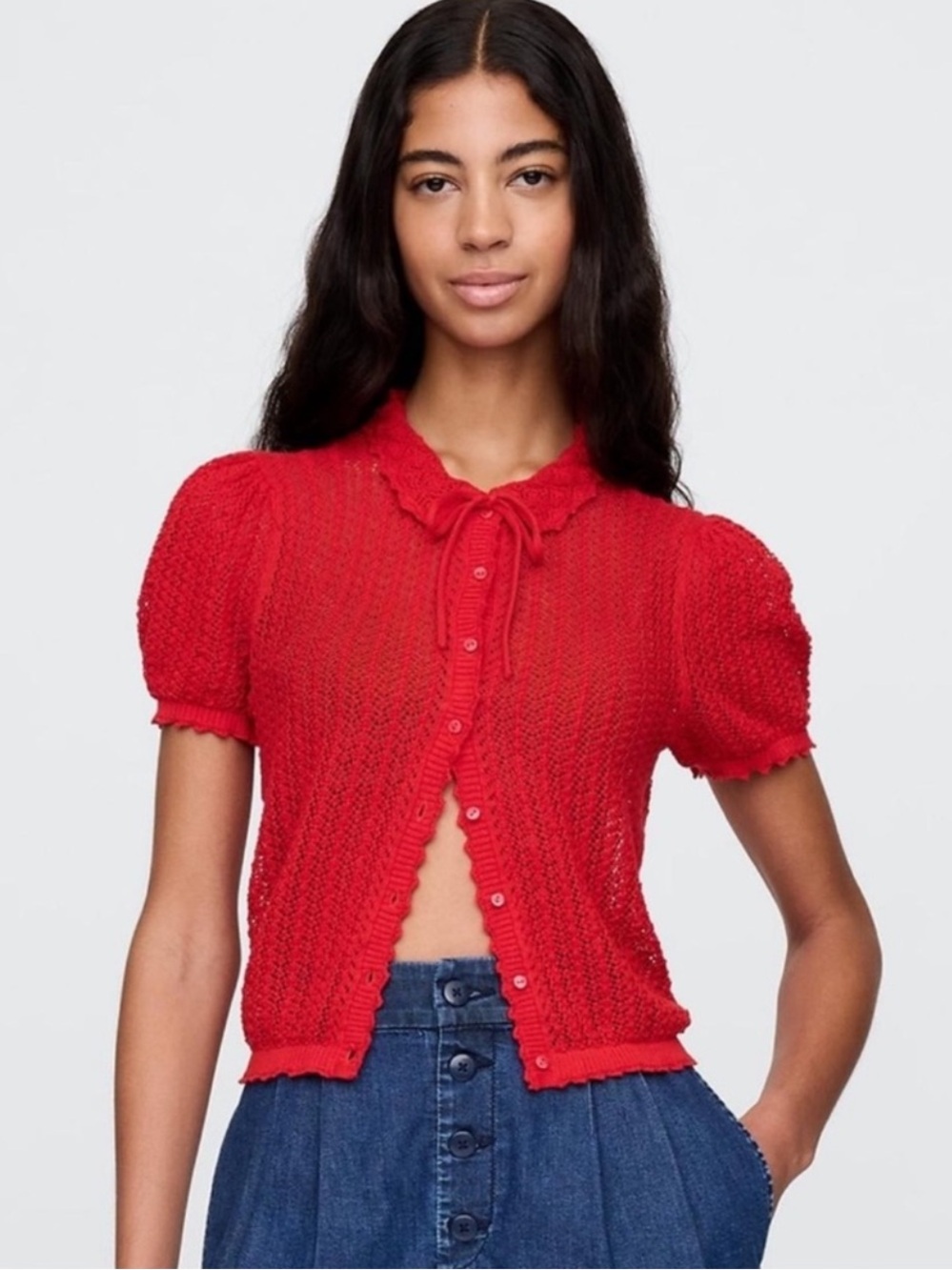 Gap X Doen Knit Top Women’s Small Shirt Blouse Sheer 90s Inspired Button Up B30